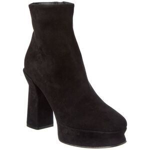 Ferragamo Standard Suede Platform Bootie, Black